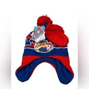 Kids Paw Patrol Red and Blue Winter Hat & Mitten Set